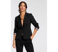 Kurzblazer BRUNO BANANI, Damen, Gr. 38, schwarz, Milano Rib, Obermaterial: 58% Viskose, 37% Polyester, 5% Elasthan. Futter: 100% Polyester, gemustert, unifarben, figurbetont hüftlang, tiefer V-Ausschn