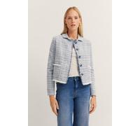 Kurzblazer BUGATTI, Damen, Gr. 36, blau (340, blaugrau), 42% Polyacryl, 35% Polyester, 20% Baumwolle, 3% Viskose, unifarben, normal, gerader Abschluss, Blazer Kurzblazer, mit Knopfleiste (60847069-36)