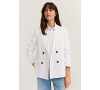 Kurzblazer BUGATTI, Damen, Gr. 44, weiß (10, weiß), Sweatware, 51% Leinen, 30% Polyester, 16% Viskose, 3% Elasthan, unifarben, regular fit, Blazer Kurzblazer, aus Leinenmischung mit Reverskragen (7009