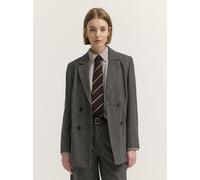 Kurzblazer BUGATTI "Regular Fit", Damen, Gr. 40, grau (290, schwarz), 37% Polyester, 35% Wolle, 13% Polyamid, 13% Viskose, 2% Elasthan, unifarben, regular fit, Blazer Kurzblazer, Regular Fit Wollmix Z