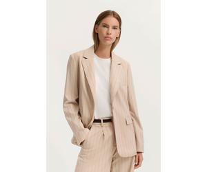 Kurzblazer BUGATTI "Regular Fit", Damen, Gr. 44, beige (50, beige), Canvas, 73% Polyester, 24% Viskose, 3% Elasthan, gestreift, regular fit, Blazer Kurzblazer, mit Reverskragen und Streifen (39597108-