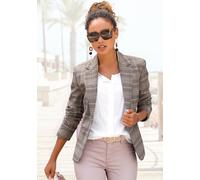 Kurzblazer LASCANA, Damen, Gr. 44, braun (kariert), Web, Obermaterial: 64% Polyester, 33% Viskose, 3% Elasthan. Futter: 100% Polyester, kariert, tailliert hüftlang, Blazer Kurzblazer, in klassischer F