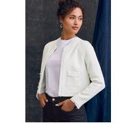 Kurzblazer LASCANA, Damen, Gr. 46, creme, Bouclé, Obermaterial: 79% Polyester, 13% Polyacryl, 5% Polyamid, 2% Viskose, 1% Wolle. Futter: 100% Polyester, unifarben, figurbetont hüftlang, Rundhals, leic