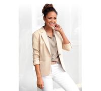 Kurzblazer LASCANA "in klassischer Form mit Reverskragen und Knopfverschluss", Damen, Gr. 36, braun (camelfarben), Web, Obermaterial: 75% Polyester, 20% Viskose, 5% Elasthan. Futter: 100% Polyester, u