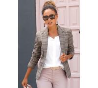 Kurzblazer LASCANA, Damen, Gr. 40, braun (kariert), Web, Obermaterial: 64% Polyester, 33% Viskose, 3% Elasthan. Futter: 100% Polyester, kariert, tailliert hüftlang, Blazer Kurzblazer, in klassischer F