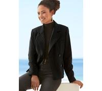 Kurzblazer LASCANA, Damen, Gr. 36, schwarz (schwarz, braun gestreit), Web, Obermaterial: 70% Polyester, 28% Viskose, 2% Elasthan. Futter: 100% Polyester, gestreift, figurbetont hüftlang, Blazer Kurzbl