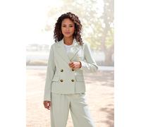 Kurzblazer LASCANA "mit zweireihiger Knopfleiste und Taschen", Damen, Gr. 46, grün (schilfgrün), Web, Obermaterial: 64% Polyester, 32% Viskose, 4% Elasthan. Futter: 100% Polyester, unifarben, figurbet
