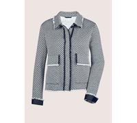 Kurzblazer MADELEINE "Blazer Kurzblazer mit Fransen", Damen, Gr. 44, blau (marine, wollweiß), Obermaterial: 60% Baumwolle CO. 35% Polyester PES. 5% sonstige Fasern AF., Modern, normal, Blazer Kurzblaz