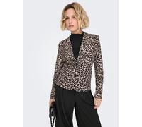 Kurzblazer ONLY "ONLELISIA LIFE L/S AOP BLAZER TLR", Damen, Gr. M, beige (schwarz aop:w leo), Web, Obermaterial: 62% Polyester, 33% Viskose, 5% Elasthan, bedruckt, regular fit taillenbedeckt, V-Aussch