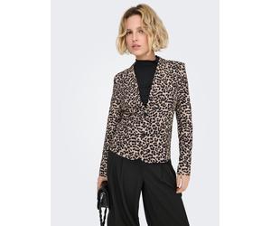 Kurzblazer ONLY "ONLELISIA LIFE L/S AOP BLAZER TLR", Damen, Gr. XS, schwarz aop:w leo, Web, Obermaterial: 62% Polyester, 33% Viskose, 5% Elasthan, bedruckt, regular fit taillenbedeckt, V-Ausschnitt, B