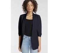 Kurzblazer ONLY "ONLELLA - Femininer Blazer mit 3/4-Ärmeln und Raffung", Damen, Gr. 34, blau (night sky), Web, Obermaterial: 95% Polyester, 5% Elasthan, unifarben, V-Ausschnitt, Blazer Kurzblazer, reg