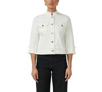 Kurzblazer S.OLIVER BLACK LABEL, Damen, Gr. 44, cream, Web, Obermaterial: 50% Baumwolle, 40% Viskose, 8% Polyester, 2% Elasthan, unifarben, lässig geschnitten hüftlang, Rundhals, leicht ausgefranste K