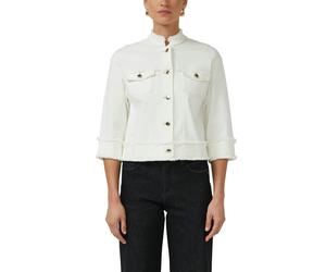 Kurzblazer S.OLIVER BLACK LABEL, Damen, Gr. 44, cream, Web, Obermaterial: 50% Baumwolle, 40% Viskose, 8% Polyester, 2% Elasthan, unifarben, lässig geschnitten hüftlang, Rundhals, leicht ausgefranste K