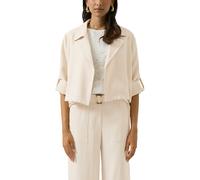 Kurzblazer S.OLIVER BLACK LABEL, Damen, Gr. 46, beige (vanilla), Web, Obermaterial: 94% Viskose, 6% Polyester, unifarben, taillenlang, V-Ausschnitt, Lagenoptik,mit Riegel,mit Umschlag, Blazer Kurzblaz