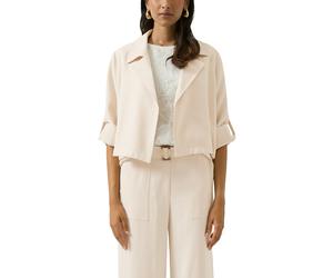 Kurzblazer S.OLIVER BLACK LABEL, Damen, Gr. 46, beige (vanilla), Web, Obermaterial: 94% Viskose, 6% Polyester, unifarben, taillenlang, V-Ausschnitt, Lagenoptik,mit Riegel,mit Umschlag, Blazer Kurzblaz