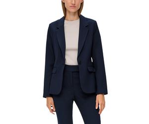 Kurzblazer S.OLIVER BLACK LABEL, Damen, Gr. 46, blau, Web, Obermaterial: 47% Polyester, 47% Viskose, 6% Elasthan, unifarben, regular fit hüftlang, V-Ausschnitt, Blazer Kurzblazer, mit Stretch und 1-Kn