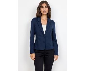 Kurzblazer SOYACONCEPT "SC-DANIELA 1", Damen, Gr. L, blau (6910 navy), Web, Obermaterial: 73% Polyester, 24% Viskose, 3% Elasthan, unifarben, tailliert normal, tiefer V-Ausschnitt, Blazer Kurzblazer (