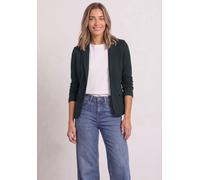 Kurzblazer STREET ONE, Damen, Gr. 34, grün (stormy grün), Stoff, 70% Polyester, 27% Viskose, 3% Elasthan, unifarben, normal normal, V-Ausschnitt, abgesteppt, Blazer Kurzblazer, mit Reverskragen (15134