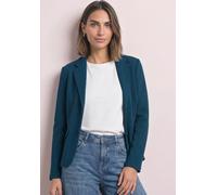 Kurzblazer STREET ONE, Damen, Gr. 42, blau (blau petrol), Stoff, 70% Polyester, 27% Viskose, 3% Elasthan, unifarben, normal normal, V-Ausschnitt, abgesteppt, Blazer Kurzblazer, mit Reverskragen (49966