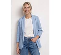 Kurzblazer STREET ONE, Damen, Gr. 42, cashmere blau, Stoff, 83% Polyester, 14% Viskose, 3% Elasthan, unifarben, normal Po-bedeckend, V-Ausschnitt, Aufschlag, Blazer Kurzblazer, mit Reverskragen (35530