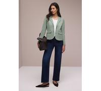 Kurzblazer STREET ONE, Damen, Gr. 42, mint leaf, Stoff, 71% Polyester, 26% Viskose, 3% Elasthan, Jacquardmuster, unifarben, normal normal, V-Ausschnitt, Bündchen, Blazer Kurzblazer, mit Reverskragen (