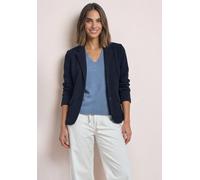 Kurzblazer STREET ONE, Damen, Gr. 42, schwarz (schwarzest blau), Stoff, 70% Polyester, 27% Viskose, 3% Elasthan, unifarben, normal normal, V-Ausschnitt, abgesteppt, Blazer Kurzblazer, mit Reverskragen