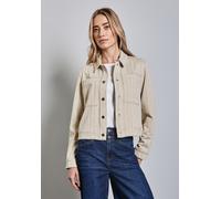 Kurzblazer STREET ONE, Damen, Gr. 44, beige (sheer beige meliert), Stoff, 70% Polyester, 26% Viskose, 4% Elasthan, gestreift, regular fit normal, V-Ausschnitt, Bündchen, Blazer Kurzblazer, mit Brustta