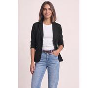 Kurzblazer STREET ONE, Damen, Gr. 44, schwarz, Web, Obermaterial: 93% Baumwolle, 7% Elasthan. Futter: 100% Polyester, unifarben, regular fit normal, V-Ausschnitt, abgesteppt, Blazer Kurzblazer, mit Kn