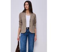 Kurzblazer STREET ONE, Damen, Gr. 46, light terra mocha, Web, 53% Polyester, 45% Baumwolle, 2% Elasthan, unifarben, normal normal, V-Ausschnitt, abgesteppt, Blazer Kurzblazer, mit Struktur (25582247-4