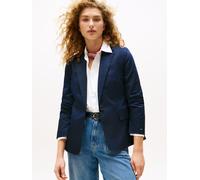 Kurzblazer TOMMY HILFIGER "COTTON SLIM BLAZER", Damen, Gr. 44, blau (schwarz night navy), Web, Obermaterial: 65% Baumwolle, 33% Lyocell, 2% Elasthan, unifarben, slim fit, Blazer Kurzblazer (22449108-4