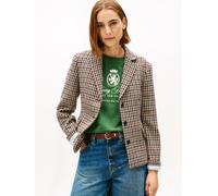 Kurzblazer TOMMY HILFIGER "HERITAGE CHECK BLAZER", Damen, Gr. 36, braun (braun check 04), Web, Obermaterial: 100% Wolle, kariert, V-Ausschnitt, Blazer Kurzblazer, aus reiner Wolle (57016734-36) braun