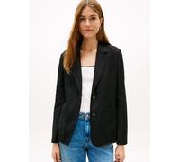Kurzblazer TOMMY HILFIGER "NEW ESS LINEN REG SB BLAZER", Damen, Gr. 40, schwarz, Web, Obermaterial: 76% Leinen, 24% Lyocell, unifarben, gerade normal, Blazer Kurzblazer, mit aufgesetzten Taschen (2038