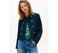 Kurzblazer TOMMY HILFIGER "PREPPY TEXTURE LADY JACKET", Damen, Gr. 40, schwarz night navy, Web, Obermaterial: 50% Wolle, 50% Polyester, unifarben, regular fit, Rundhals, Blazer Kurzblazer (52295150-40