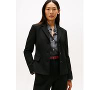 Kurzblazer TOMMY HILFIGER "PUNTO TONAL CREST SLIM BLAZER", Damen, Gr. 34, schwarz, Web, Obermaterial: 68% Polyester, 28% Viskose, 4% Elasthan, unifarben, slim fit, V-Ausschnitt, Blazer Kurzblazer (346
