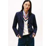 Kurzblazer TOMMY HILFIGER "PUNTO TONAL CREST SLIM BLAZER", Damen, Gr. 46, blau (schwarz night navy), Web, Obermaterial: 68% Polyester, 28% Viskose, 4% Elasthan, unifarben, slim fit, V-Ausschnitt, Blaz