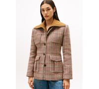 Kurzblazer TOMMY HILFIGER "SEASONAL TEXTURE LADY JACKET", Damen, Gr. 38, grau (rot, grau check), Web, Obermaterial: 36% Baumwolle, 25% Polyester, 24% Polyacryl, 10% Wolle, 5% sonstige Fasern, kariert,