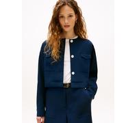 Kurzblazer TOMMY HILFIGER "TAILORED UTILITY CROPPED JACKET", Damen, Gr. 44, schwarz night navy, Web, Obermaterial: 77% Viskose, 23% Nylon, unifarben, gerade hüftlang, Rundhals, 1-Knopf-Manschette mit