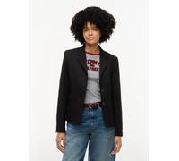 Kurzblazer TOMMY HILFIGER "TIMELESS WOOL 3 BUTTON BLAZER", Damen, Gr. 42, schwarz, Web, Obermaterial: 54% Polyester, 44% Wolle, 2% Elasthan, unifarben, normal, V-Ausschnitt, Blazer Kurzblazer, Materia