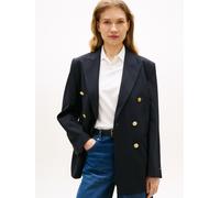 Kurzblazer TOMMY HILFIGER "TIMELESS WOOL DB BLAZER", Damen, Gr. 42, schwarz night navy, Web, Obermaterial: 54% Polyester, 44% Wolle, 2% Elasthan, unifarben, bequem, V-Ausschnitt, Blazer Kurzblazer, mi