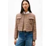 Kurzblazer TOMMY HILFIGER "TWEED LADY JACKET", Damen, Gr. 38, bunt (rot, grau check), Web, Obermaterial: 36% Baumwolle, 25% Polyester, 24% Polyacryl, 10% Wolle, 5% sonstige Fasern, kariert, hüftlang,