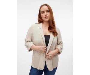 Kurzblazer VERO MODA CURVE "VMCJESMILO 3/4 BLAZER WVN GA NOOS CUR", Damen, Gr. 44, beige (silber lining), Web, Obermaterial: 55% Viskose, 45% Leinen, unifarben, V-Ausschnitt, Blazer Kurzblazer (276728