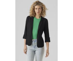 Kurzblazer VERO MODA "VMJESMILO 3/4 LOOSE BLAZER WVN NOOS", Damen, Gr. S, schwarz, Web, Obermaterial: 55% Viskose, 45% Leinen, unifarben, regular fit normal, V-Ausschnitt, Blazer Kurzblazer, mit Leine