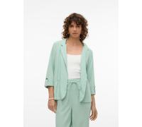 Kurzblazer VERO MODA "VMJESMILO 3/4 LOOSE BLAZER WVN NOOS", Damen, Gr. XS, grün (silt grün), Web, Obermaterial: 55% Viskose, 45% Leinen, unifarben, regular fit normal, V-Ausschnitt, Blazer Kurzblazer,