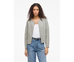 Kurzblazer VILA "VIGARDEN L/S SHORT CARDIGAN - NOOS", Damen, Gr. XS, light grau melange, Web, Obermaterial: 70% Baumwolle, 25% Polyester, 5% Elasthan, unifarben, regular fit kurz, Rundhals, Blazer Kur