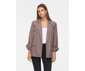 Kurzblazer VILA "VINICE 3/4 LOOSE BLAZER - NOOS", Damen, Gr. 36, nuthatch aop:houndstooth port royale, Web, Obermaterial: 92% Polyester, 8% Elasthan, Hahnentrittmuster, normal, tiefer V-Ausschnitt, Au