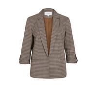 Kurzblazer VILA "VINICE 3/4 LOOSE BLAZER - NOOS", Damen, Gr. 38, nuthatch aop:houndstooth port royale, Web, Obermaterial: 92% Polyester, 8% Elasthan, Hahnentrittmuster, normal, tiefer V-Ausschnitt, Au