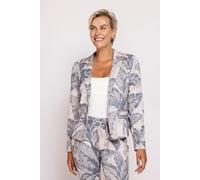 Kurzblazer ZHRILL "BETSY", Damen, Gr. XL, blau (sand1), Web, Obermaterial: 67% Polyester, 28% Viskose, 5% Elasthan, bedruckt, tailliert taillenlang, Rundhals, Blazer Kurzblazer, modern, taillierte Pas