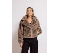 Kurzblazer ZHRILL "CHARLA", Damen, Gr. XL, braun (sand), Web, Obermaterial: 100% Polyester, unifarben, bequem hüftlang, V-Ausschnitt, Blazer Kurzblazer, Fellimitat-Jacke, Reverskragen, Casual Stil, be