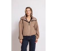 Kurzblazer ZHRILL "ZIRA", Damen, Gr. M, beige (sand), Web, Obermaterial: 100% Polyester, unifarben, lässig geschnitten hüftlang, Rundhals, elastischer Bund, Blazer Kurzblazer, Fleecejacke im Casual St