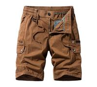 Kurze Arbeitshose Herren Cargo Canvas Mann Shorts Casual Arbeitshosen Männer Kurz Hose Baumwolle Trainingshose Bermuda Short Herrenhosen Seitentasche Hosen Sommer Cargohose Elastische Bermudas Kaffee